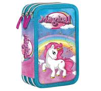 bgn Astuccio Scuola UNICORNO 3 Scomparti Zip Cerniere completo di Colori GIOTTO, Astuccio Triplo 3 scomparti Unicorno Bambina Rosa Pieno, 44 pezzi Accessori Scuola