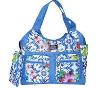 bgn Borsa Mare Donna Grande XXL Maxi con Tasche Pochette Cerniera, Borsa Mare Maioliche Blu Floreale, Borsa Mare Firmata AQUA DI MARE