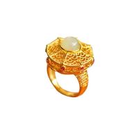BgnEhRfL Anelli, anelli vintage, Anello for incenso ottagonale in argento S925 placcato oro con giada bianca Hetian naturale for donna e yoga