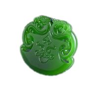 BgnEhRfL Collana di giada verde con placca di giada a forma di drago doppio e volto di animale antico in diaspro
