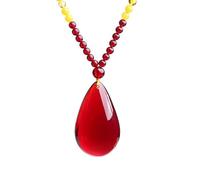 BgnEhRfL giada, collana con ciondolo, Collana di giada rossa Feng Shui, cera d'api, ambra, gocce d'acqua, moda di buon auspicio
