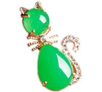 BgnEhRfL giada, collana con ciondolo, Collana in giada verde naturale Feng Shui, stella Cat Meow Meow in argento 925 placcato oro