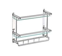 BgnEhRfL Portaoggetti per la doccia, Mensola da bagno in vetro temperato da 8 mm, portasciugamani da parete, portaoggetti, cestino da doccia in acciaio inossidabile(60cm)