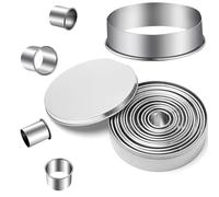 BGOBTY Coppapasta Rotondo,12 Pezzi Formine per Biscotti in Acciaio Inossidabile,Mini Coppapasta Tondo,Stampo per Biscotti Fondente con Scatola per Pasticceria Ciambelle Fudge Mousse Torta (Rotondo)