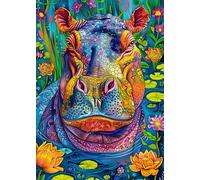 Bgraamiens Puzzle-Ippopotamo nell'acqua, puzzle rettangolare da 1000 pezzi, ippopotamo in acqua, tema animali selvatici, sfidante, bello, puzzle per adulti e bambini (ippopotamo in acqua)