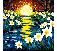 Bgraamiens Puzzle-Moonlight Daffodils-1000 Pieces Square Stained Glass Art Puzzle Daffodils in Moonlight Color Challenging Beautiful Jigsaw Puzzles for Adults and Kids(Moonlight Daffodils)