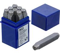 BGS 3038 | Set di punzoni numerici | 8 mm | Acciaio per utensili (C45), per acciaio e ferro, carattere a norma DIN 1451, cassetta in plastica, limitatore di profondità
