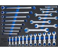 BGS 4008 | Modulo per carrelli portautensili 3/3: chiavi combinate anello-forchetta e chiave combinata a doppio cricchetto | regolabile | 28 pz.