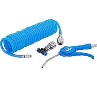 BGS 74253 | Pistola di scarico ad aria compressa | con tubo a spirale ad aria compressa e connettore T | pistola ad aria compressa | manico in fibra di nylon blu