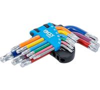 BGS 74466 | Set di chiavi angolari | Multicolour | Breve | Profilo a T (per Torx) con testa a sfera T10 - T50 | 9 pezzi