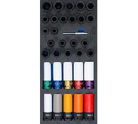 BGS 74557 | Inserto per carrello da officina 1/3: chiavi a bussola/speciale e profilo a spirale, set di estrattori viti | 12,5 mm (1/2") | 33 pezzi.