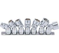 Juego de llaves de vaso articuladas, hexagonal | entrada 10 mm (3/8") | 3/8" - 3/4" mm | medidas en pulgadas | 7 piezas