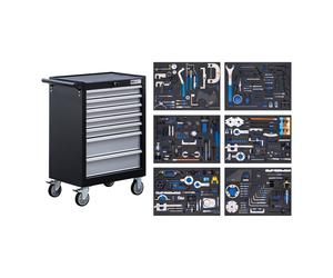 BGS Carrello da officina, 7 cassetti, set attrezzi regolazione motore, 223 pezzi Quantità:1