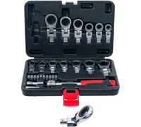 BGS Diy 84529 | Serie di chiavi ad anello a cricchetto a pressione e serie di inserti | 6 - 20 mm | 27 pz.