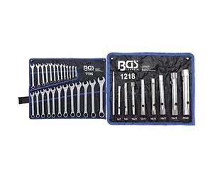 BGS Technic Pro+ Din 3113A - Set Di Chiavi Combinate, 6-32 Mm, Confezione Da 25 & 1218 Set Chiavi A Bussola Per Tub 9 Pezzi, Sw 6 X 7-20 X 22 Mm, Metric, Borsa Rotolo Tetron Incluso
