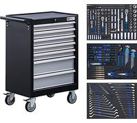 BGS Werkstattwagen | 7 Schubladen | mit Werkzeugen 6062 | Carrello da Officina | 7 cassetti | con 263 Attrezzi, Legno, Grigio, Grande