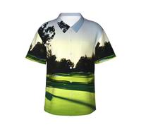 BGSHJVF Camicia hawaiana da uomo con stampa campo da golf, a maniche corte, con bottoni, per vacanze al mare, nero, M