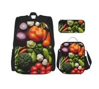 BGSHJVF Introduzione di vari set di zaino da viaggio con stampa di verdure, elegante tessuto Oxford 600d, borsa termica per il pranzo e sacchetto cosmetico, nero, Taglia unica