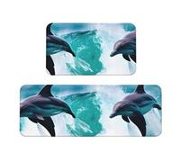 BGSHJVF Set di 2 tappetini da cucina lavabili con stampa delfini nel mare, accessori da cucina per la decorazione della casa