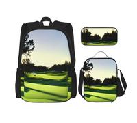 BGSHJVF Set zaino da viaggio con stampa campo da golf, elegante tessuto Oxford 600D, borsa termica per il pranzo e sacchetto cosmetico, nero, Taglia unica
