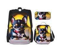 BGSHJVF Set zaino da viaggio con stampa di cane chihuahua, elegante tessuto Oxford 600D, borsa termica per il pranzo e borsa per cosmetici, nero, Taglia unica