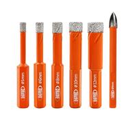 BGTEC Set di Punte Diamantate a Secco, 6 pezzi 5/6/8/10/12MM punte per trapano a codolo esagonale+6mm Punte in Carburo per granito marmo porcellana piastrelle ceramica