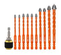 BGTEC Set Punte Trapano 11 Pezzi per Muro e Gres Porcellanato 5-12 mm | Punta Eccentrica, 4 taglienti, Carburo di Tungsteno, 1 pezzi Attacco rapido per punte, Muratura, Vetro, Marmo, Plastica