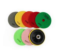 BGTEC Tamponi di Lucidatura a Umido Diamantati da 100 mm per Graniglie Miste di Marmo Granito 7 pezzi Tamponi con 1 pezzo di Supporto in Plastica M14