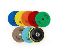 BGTEC Tamponi per Lucidatura a Secco Diamantati da 100 mm per Graniglie Miste di Marmo Granito 7 pezzi Tamponi con 1 pezzo di Supporto in Plastica M14