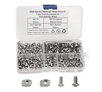BGTXINGI 200Pcs M4 M5 T Dadi Martello Testa di Fissaggio Dado Drop In T Slot Dado Assortimento Kit Nichelato Acciaio al Carbonio con Viti e 2 Chiavi per Profilo Alluminio