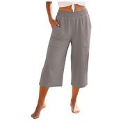 Bgvowivh Pantaloni Balloon Donna Pantaloni Capri da Donna in Cotone e Lino, Gamba Dritta, Balza, Elastico in Vita, Larghi Estivi da Spiaggia con Tasche Estivi Leggeri (Grey, L)