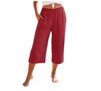 Bgvowivh Pantaloni Balloon Donna Pantaloni Capri da Donna in Cotone e Lino, Gamba Dritta, Balza, Elastico in Vita, Larghi Estivi da Spiaggia con Tasche Estivi Leggeri (Red, L)