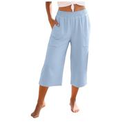 Bgvowivh Pantaloni Balloon Donna Pantaloni Capri da Donna in Cotone e Lino, Gamba Dritta, Balza, Elastico in Vita, Larghi Estivi da Spiaggia con Tasche Estivi Leggeri (Light Blue, L)
