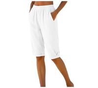 Bgvowivh Pantaloni Leggeri Donna Pantaloni Capri da Donna in Cotone e Lino, Gamba Dritta, Volant, Vita Elasticizzata, Estivi Comodi da Spiaggia con Tasche. Abbigliamento Estivo (White, L)