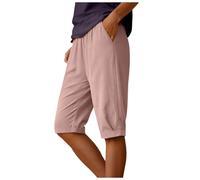 Bgvowivh Pantaloni Leggeri Donna Pantaloni Capri da Donna in Cotone e Lino, Gamba Dritta, Volant, Vita Elasticizzata, Estivi Comodi da Spiaggia con Tasche. Abbigliamento Estivo (M)