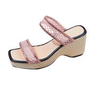 Bgvowivh sandali gioiello donna Summer Wedge Sandals Sequined Strappy Platform High Heeled Mules Comfortable And Breathable Woven Sole Sandals. sandali comodi (40)
