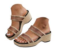 Bgvowivh sandali gioiello donna Summer Wedge Sandals Sequined Strappy Platform High Heeled Mules Comfortable And Breathable Woven Sole Sandals. sandali comodi (Brown, 42)