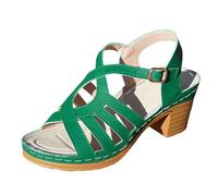 Bgvowivh sandali gioiello Summer Retro Woven Openwork Sandals Comfortable Chunky Heel Sandals With A Single Breathable Mid Heel scarpe donna estive eleganti (Green, 40)