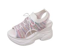 Bgvowivh Scarpe Estive Donna Comode Women's Platform Slip With Knitted Mesh Upper Thick Sole Open Toe And Solid Color Design Scarpe Ortopediche Donna (White, 42)