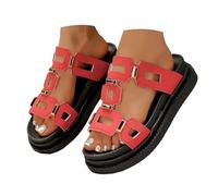 Bgvowivh Scarpe Ortopediche Donna Estive Women's Thick Soled Flat Hollow Out Slip Toe Leather Sandals For Outdoor Wear Scarpe Estive Donna (Red, 36)