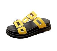 Bgvowivh Scarpe Ortopediche Donna Estive Women's Thick Soled Flat Hollow Out Slip Toe Leather Sandals For Outdoor Wear Scarpe Estive Donna (Yellow, 39)