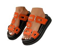 Bgvowivh Scarpe Ortopediche Donna Estive Women's Thick Soled Flat Hollow Out Slip Toe Leather Sandals For Outdoor Wear Scarpe Estive Donna (Orange, 41)