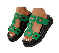 Bgvowivh Scarpe Ortopediche Donna Estive Women's Thick Soled Flat Hollow Out Slip Toe Leather Sandals For Outdoor Wear Scarpe Estive Donna (Green, 38)