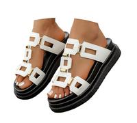 Bgvowivh Scarpe Ortopediche Donna Estive Women's Thick Soled Flat Hollow Out Slip Toe Leather Sandals For Outdoor Wear Scarpe Estive Donna (White, 40)