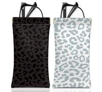 BHAHB 2 custodie per occhiali morbidi, portatili, in PU, con panno di pulizia, per uomini e donne, A5-nero e bianco Leopardo, Taglia unica