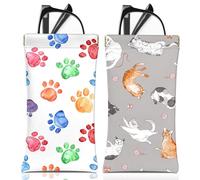 BHAHB Custodia per occhiali da sole, in morbida pelle PU, con panno per la pulizia, unisex, 2 pezzi, T14-paw Gatti, taglia unica
