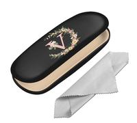 BHAHB Custodia protettiva rigida per occhiali con lettera iniziale custodia protettiva per occhiali scatola per occhiali con panno per la pulizia donne uomini carino, Lettera-v, taglia unica