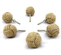Bhartiya Handicrafts - Set di 6 pomelli in iuta rotondi, dimensioni: 6,5 x 4 x 4 cm