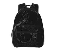 BHCASE Zaino casual leggero per studenti, alla moda e versatile, per la scuola e le attività all'aperto, 7,8 x 11,4 x 15,7 cm, con immagine di musica dei cartoni animati, Nero , Taglia unica