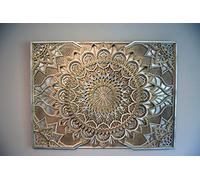BHDecor Mandala di Legno Lungo Casa Decor Elegante Appartamento Arte Muraria Cucina Colorata Impiccagione Chakra Spirituale Yoga Meditazione (78 x 58cm, Silver/Gold)